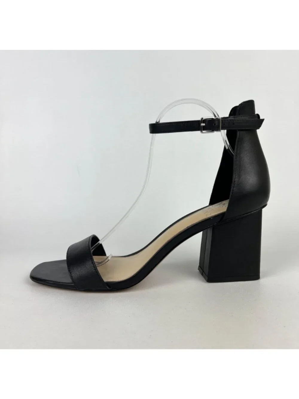 Vince Camuto Womens Margry Block Heel Sandal Black Leather Ankle Strap size 11